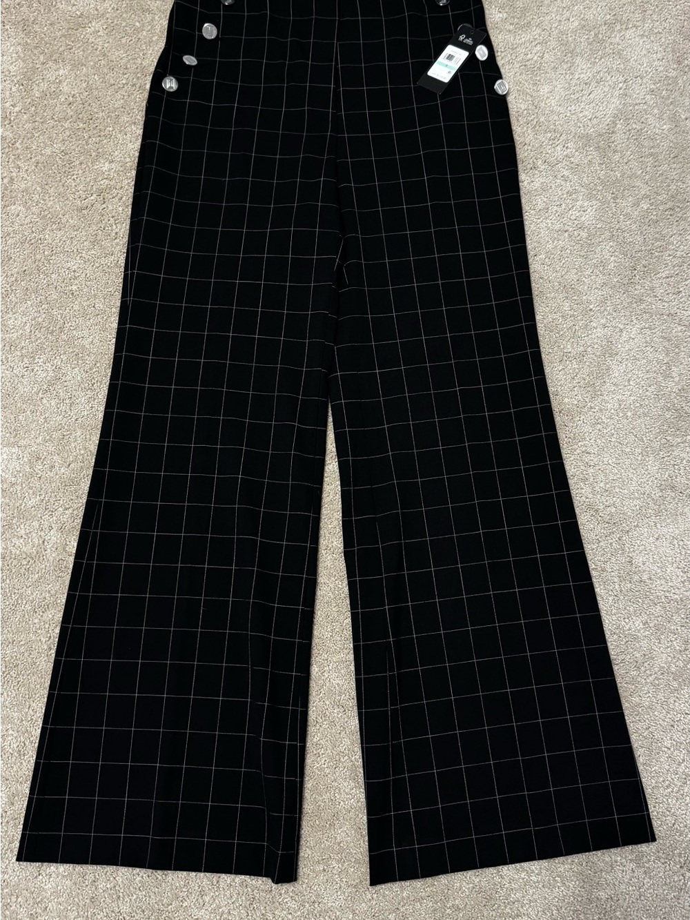 Karl Lagerfeld Paris Black Wide-Leg Windowpane Pants